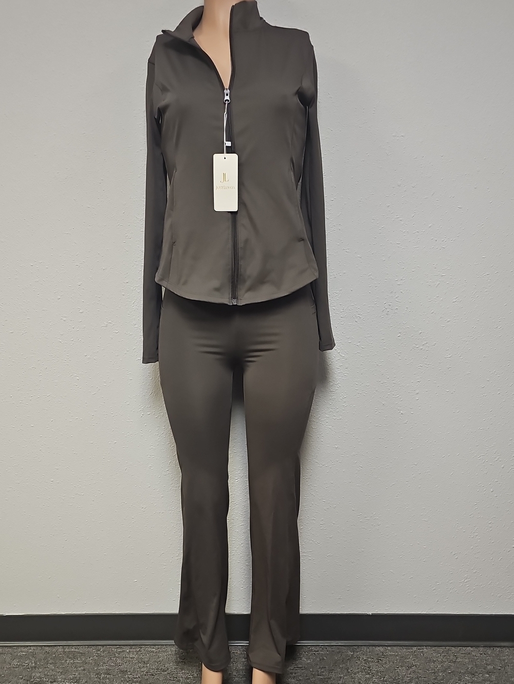 Stretch Zip-Front Track Jacket & Flared Joggers Set - Charcoal